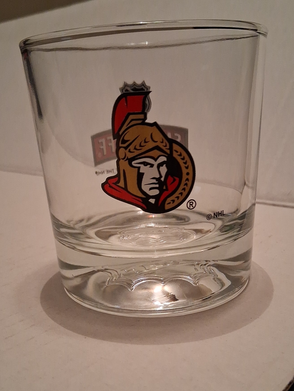 NHL Ottawa Senators Clear Glass with Red and Gold Crest